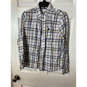 Abercrombie Kids Boys Plaid Button Down Shirt White Navy Yellow Long Sleeve Sz S